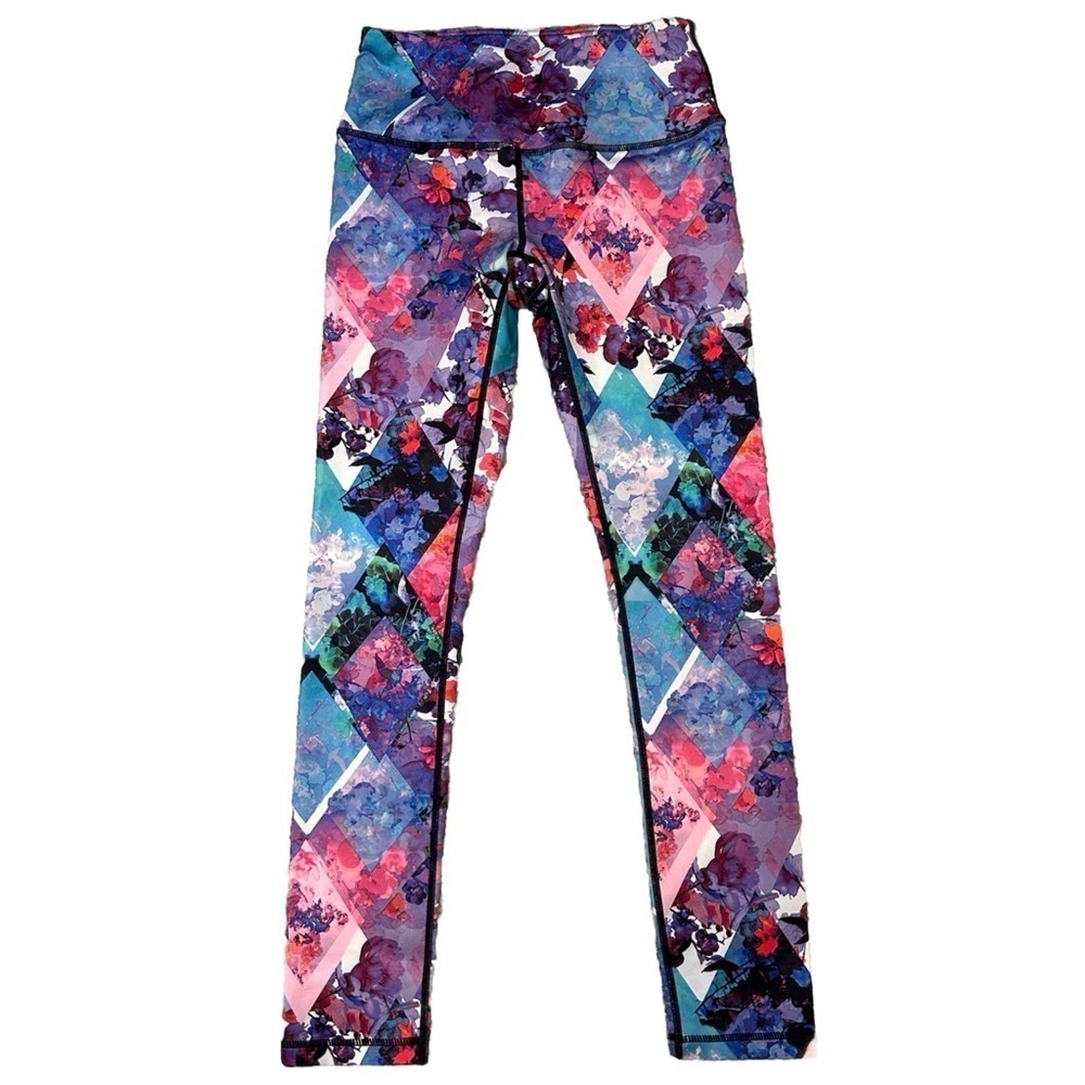 Nicole Miller New York Active Floral Geometric Leggings XS Purple Blue Pink Yoga